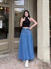 Chân váy denim Zara midi ly trước