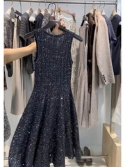 Váy len dệt ALAIA maxi đính hạt bling 2 màu