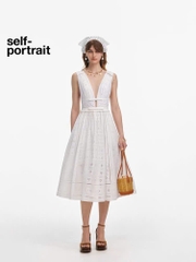 Váy maxi Sel-Portrait ren dập sát nách nơ ngực