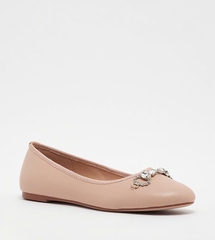 Giày búp bê Nine West hồng nude mũi xích đá