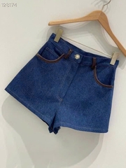 Quần short denim viền da nâu Sandro