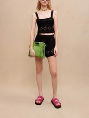 Tank top MAJE đen 2 dây họa tiết tim viền