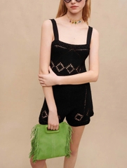 Tank top MAJE đen 2 dây họa tiết tim viền