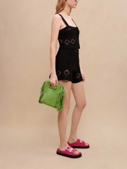 Tank top MAJE đen 2 dây họa tiết tim viền