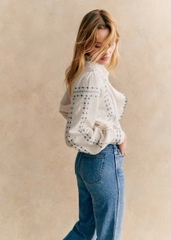 Sơ mi Sezane cổ bèo hoạ tiết thổ cẩm