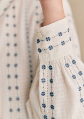 Sơ mi Sezane cổ bèo hoạ tiết thổ cẩm
