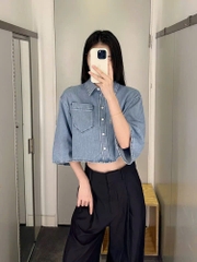Sơ mi COS denim cổ bẻ dáng crop