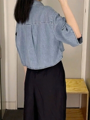 Sơ mi COS denim cổ bẻ dáng crop