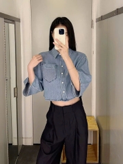 Sơ mi COS denim cổ bẻ dáng crop