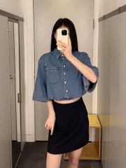 Sơ mi COS denim cổ bẻ dáng crop