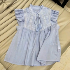 Áo sơ mi  BA&SH tay hến xanh blue