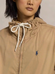 Jacket khaki Polo RL có mũ thêu logo đỏ