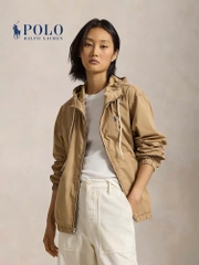 Jacket khaki Polo RL có mũ thêu logo đỏ