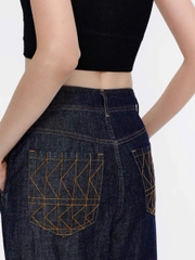 Quần denim Karl - Largerfeld suông cạp cao màu chàm
