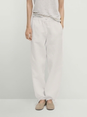 Quần suông Massimo Dutti trắng cạp chun