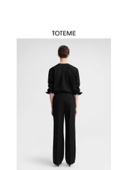 Sơ mi dáng loose cổ tròn khuy ngực