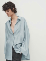 Sơ mi Massimo Dutti xanh bơ xếp ly ngực