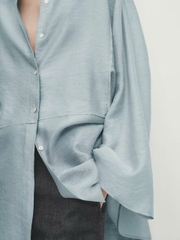 Sơ mi Massimo Dutti xanh bơ xếp ly ngực