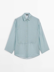 Sơ mi Massimo Dutti xanh bơ xếp ly ngực