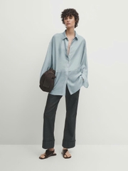 Sơ mi Massimo Dutti xanh bơ xếp ly ngực
