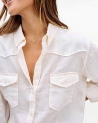 Sơ mi linen cổ đức túi trước
