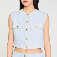 Áo dạ tweed Sandro xanh sát nách