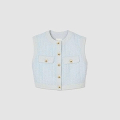 Áo dạ tweed Sandro xanh sát nách