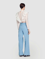 Sơ mi Sandro crop thêu ren chỉ bèo V