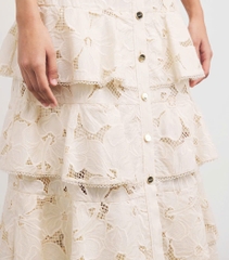 Set Sandro ren 3D màu nude Áo crop + Chân váy midi