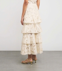Set Sandro ren 3D màu nude Áo crop + Chân váy midi