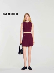Set len dệt kim Sandro màu boocđo