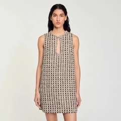 Đầm ngắn vải tweed đính đá
