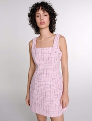 Đầm ngắn tweed kẻ cổ vuông