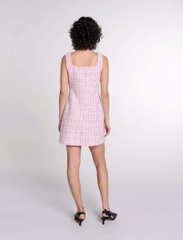 Đầm ngắn tweed kẻ cổ vuông