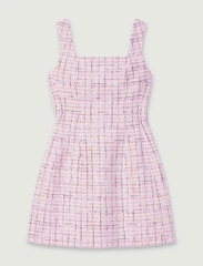 Đầm ngắn tweed kẻ cổ vuông