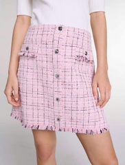 Chân váy ngắn tweed phối sợi nhũ viền tua rua