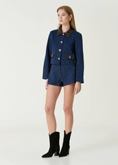 Áo khoác Sandro denim viền da nâu (tách set)