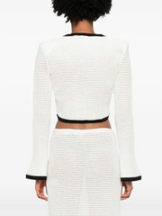 Áo len cardigan crop top viền đen