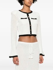Áo len cardigan crop top viền đen