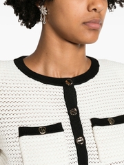 Áo len cardigan crop top viền đen