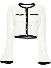Áo len cardigan crop top viền đen