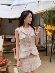 Set Self- Portrait dạ tweed cổ bẻ sát nách