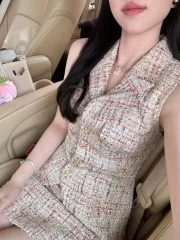 Set Self- Portrait dạ tweed cổ bẻ sát nách