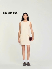 Váy Sandro dạ tweed sát nách 2  túi đính đá dáng A