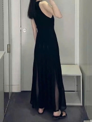 Váy cotton dệt kim COS đen đuôi cá sát nách