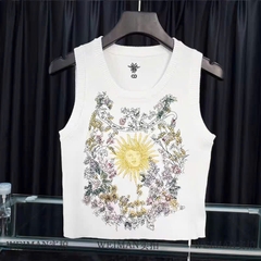 Ba lỗ Dior dệt kim thêu hoa 3 màu