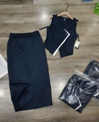 Set tommy viền vạt trắng khuy lệch