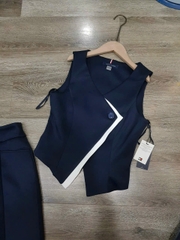 Set tommy viền vạt trắng khuy lệch