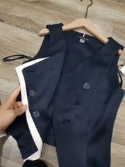 Set tommy viền vạt trắng khuy lệch