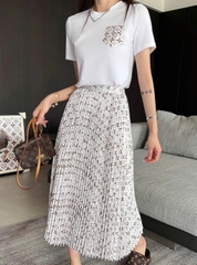 Set Louis Vuiton Áo Tshirt + Chân váy midi lụa 3 màu